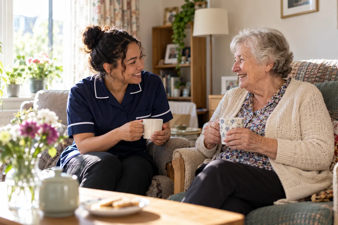 A care professional supporting an adult in a care setting.